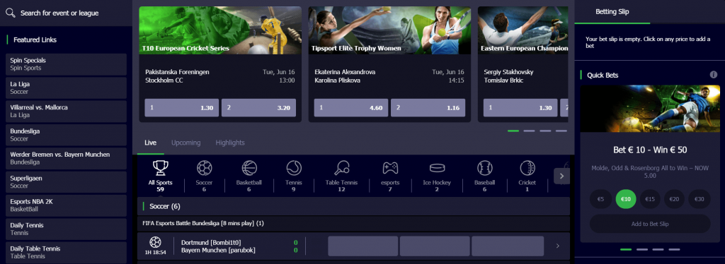 Spin Sports Betting Options